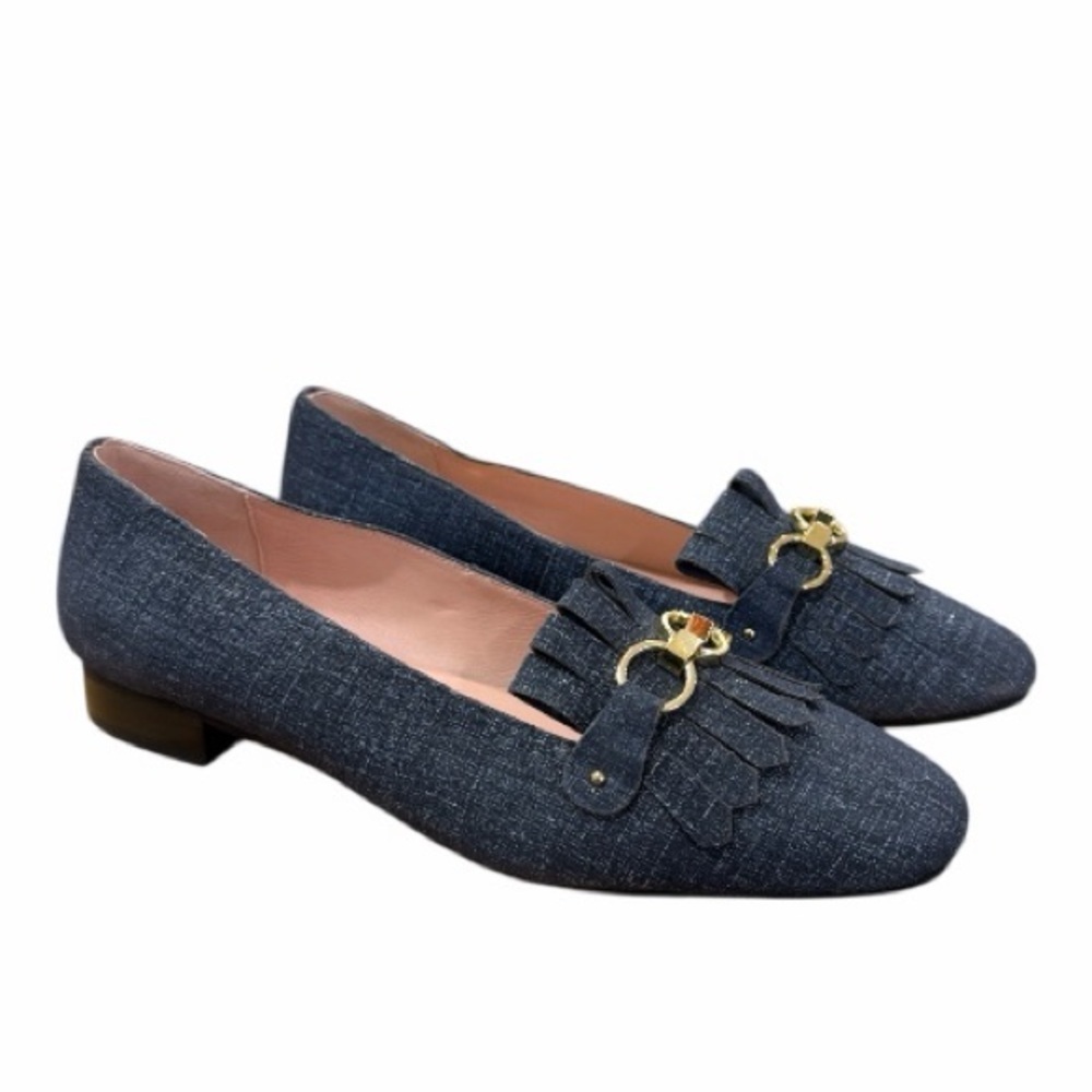 Kate Spade Caddy Denim Kiltie Loafers with Gold Chain Hardware Size 8.5 - Picture 3 of 9
